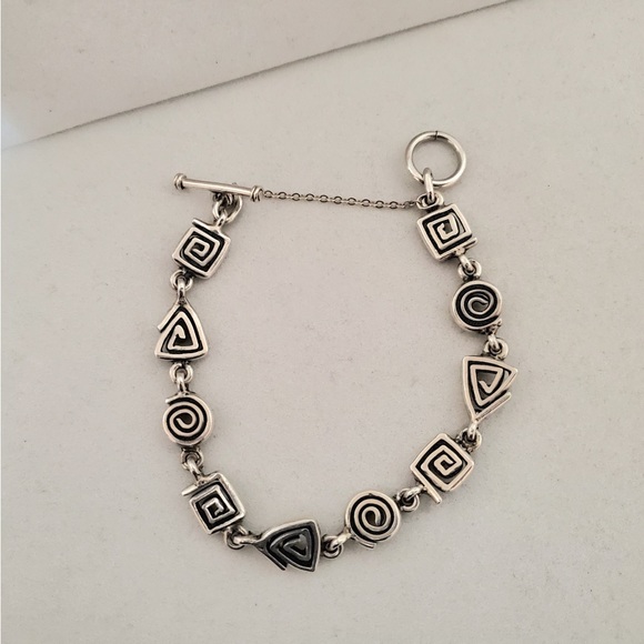 Silpada 925 Silver Geometric Design Bracelet with Safety Chain RARE - Picture 11 of 16